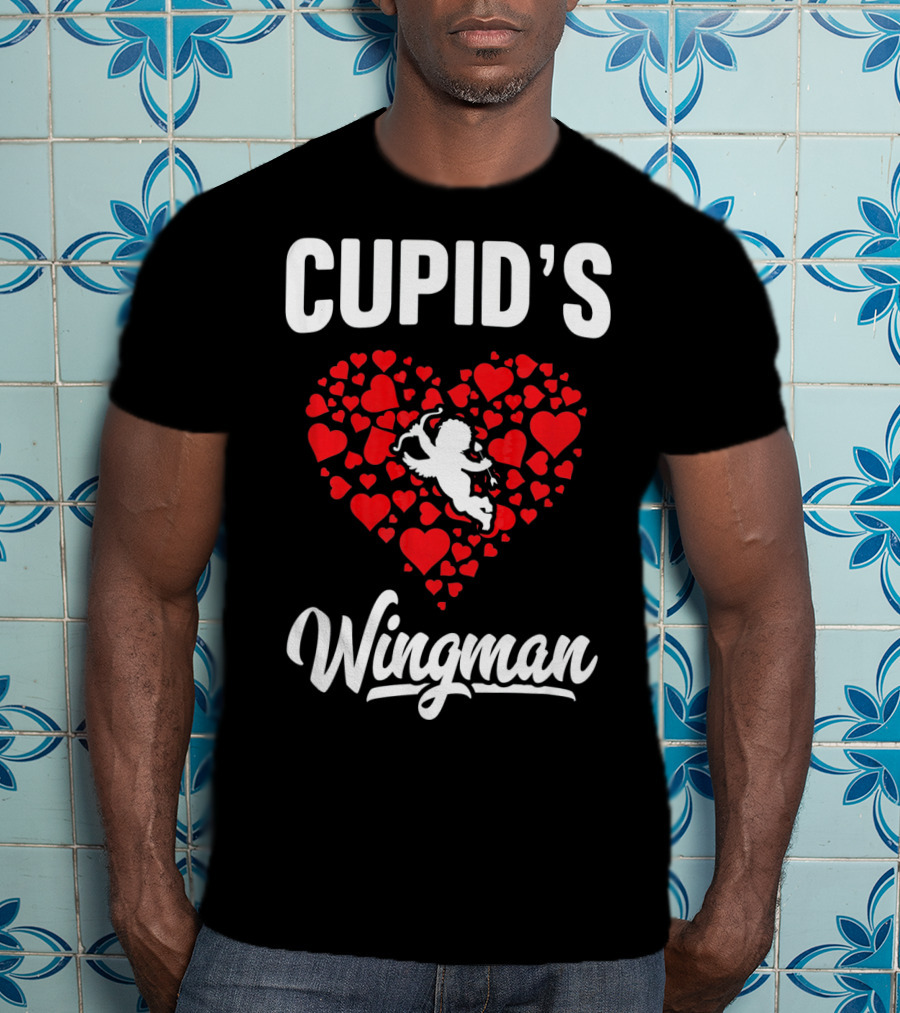 Cupid's Wingman Funny Kids Valentines Day Heart And Cherub T-Shirt