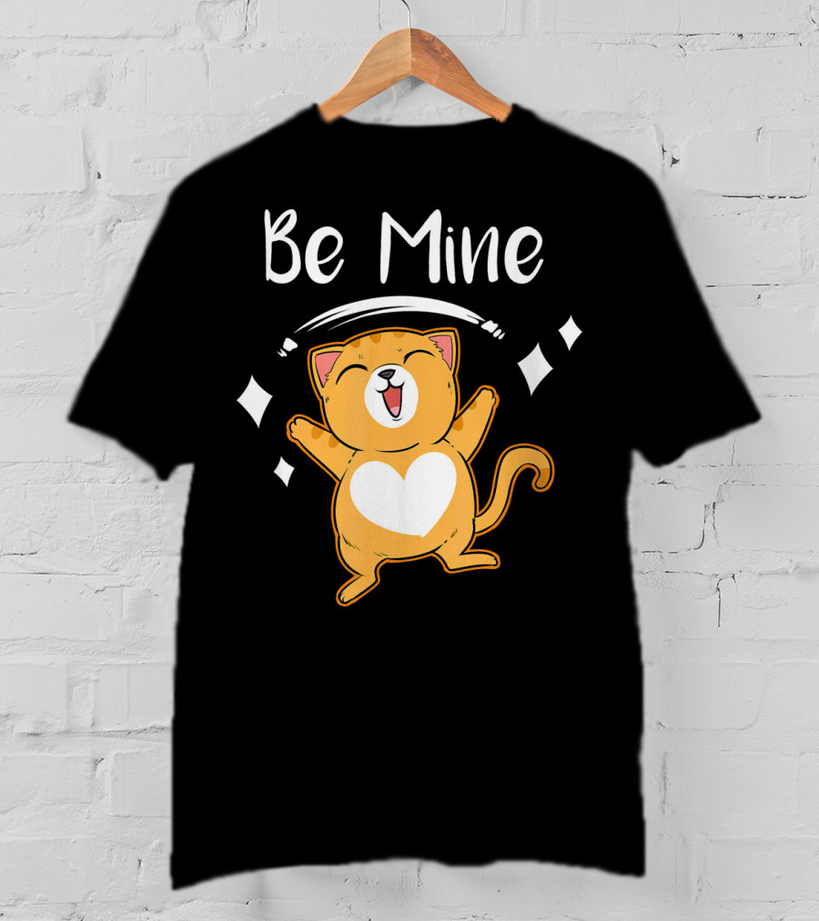 Be Mine Cute Valentine Cat With Heart T-Shirt