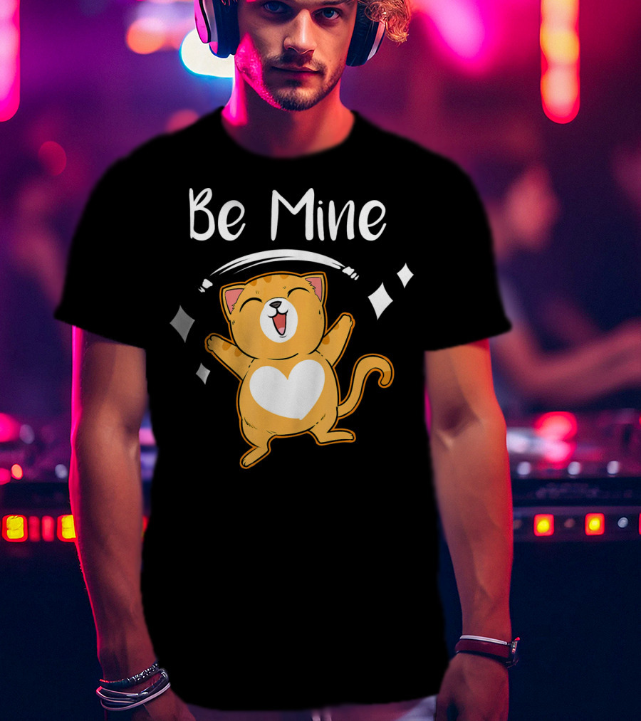 Be Mine Cute Valentine Cat With Heart T-Shirt