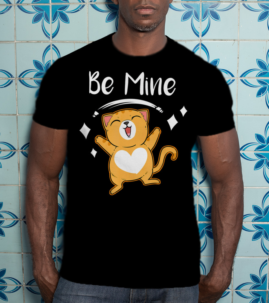 Be Mine Cute Valentine Cat With Heart T-Shirt
