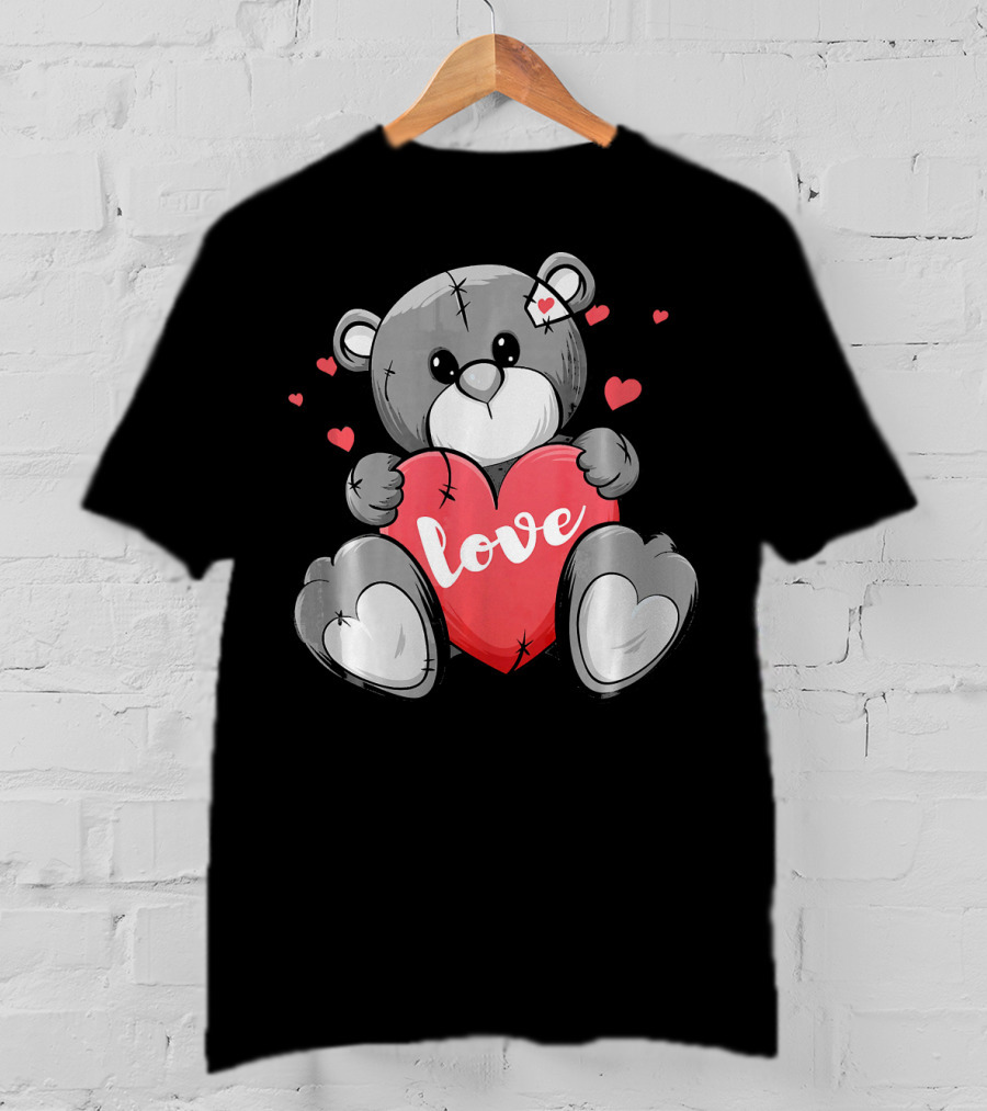 Valentine's Day Cute Bear With Heart And Love Text T-Shirt