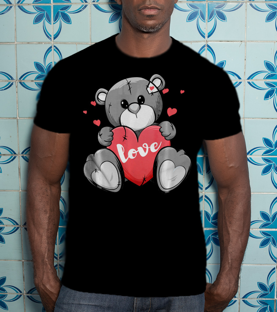 Valentine's Day Cute Bear With Heart And Love Text T-Shirt