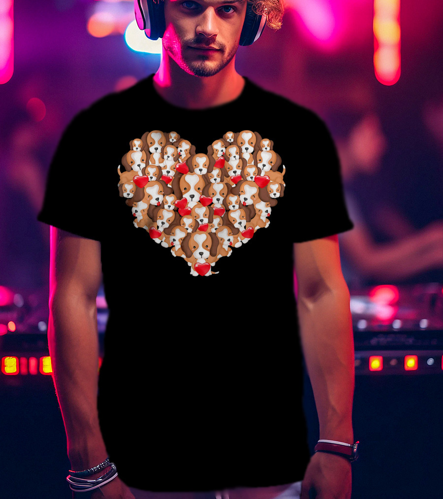 Beagle Puppies In Heart Shape For Valentine's Day T-Shirt