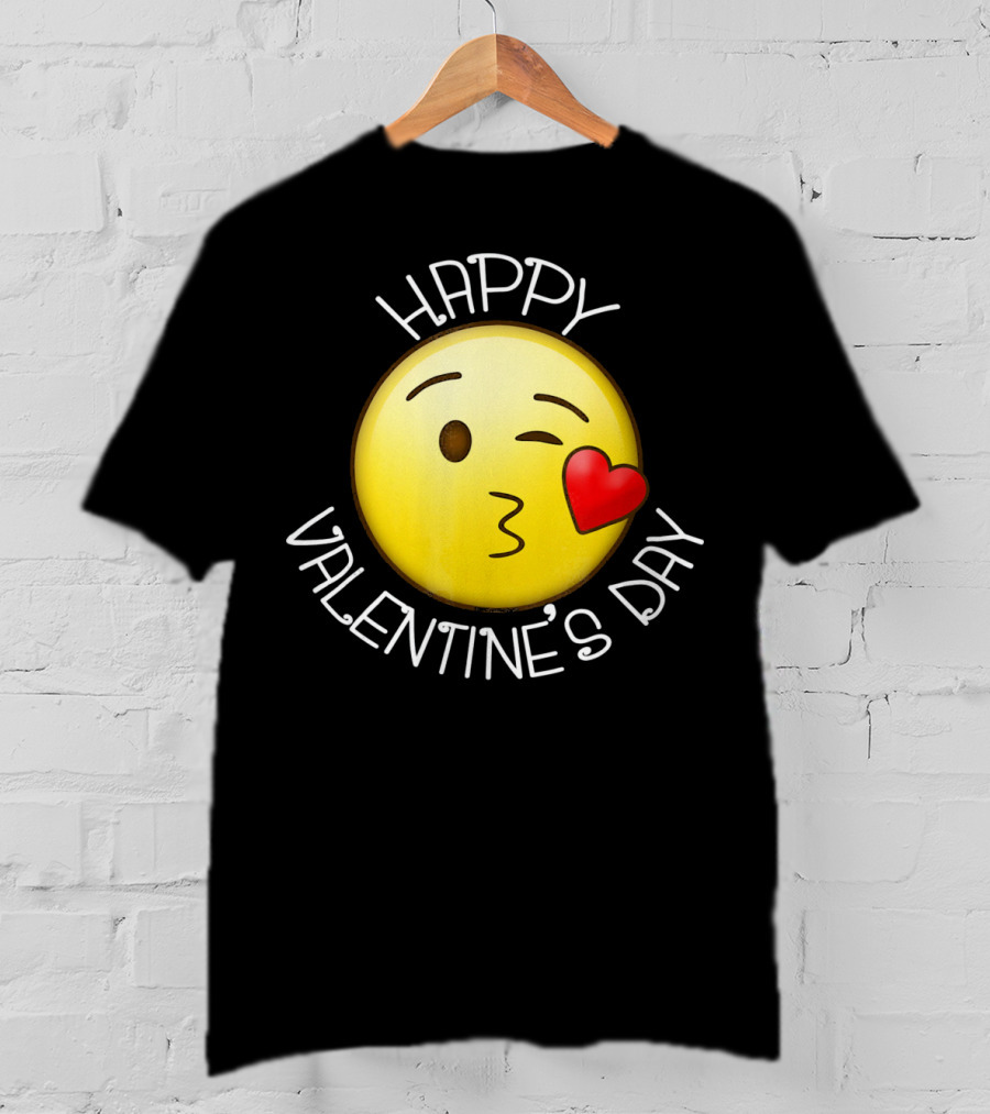 Happy Valentine's Day Cute Blow Kiss Heart Emoji Wink T-Shirt