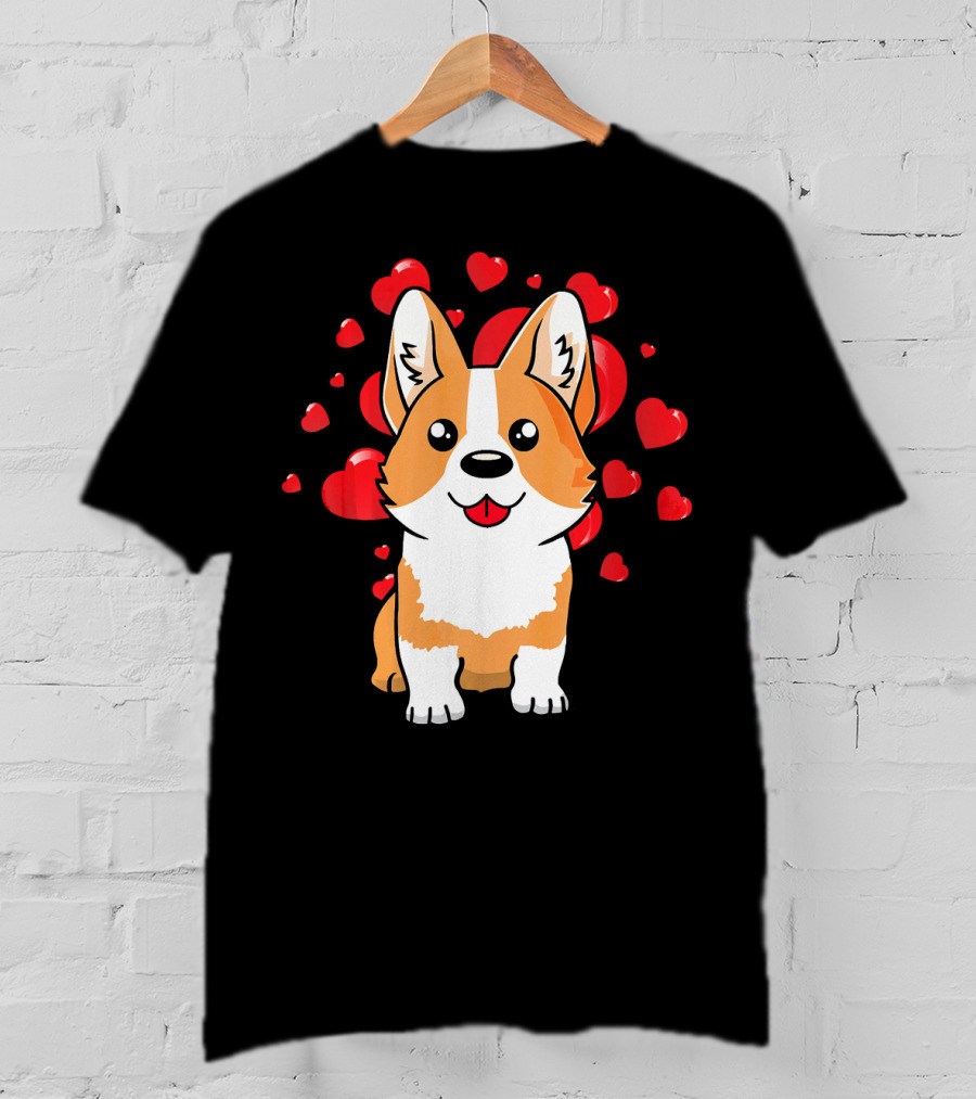 Corgi With Love Hearts Valentines Day Cute Dog T-Shirt