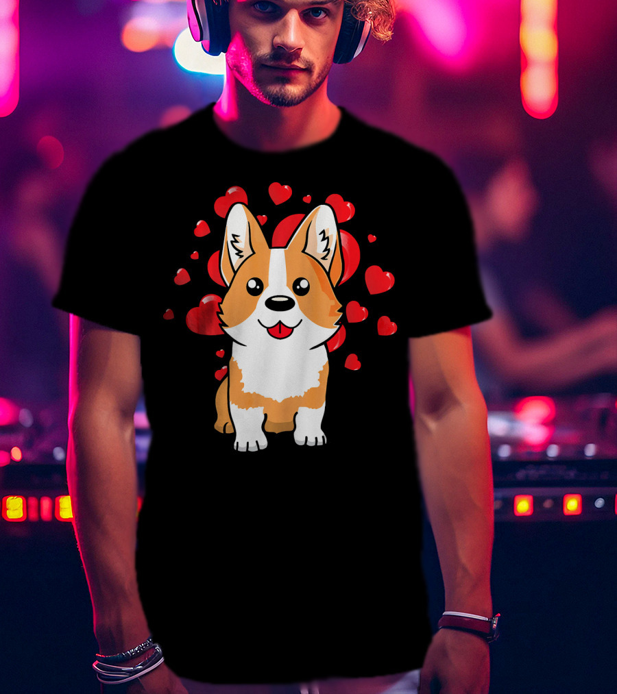 Corgi With Love Hearts Valentines Day Cute Dog T-Shirt