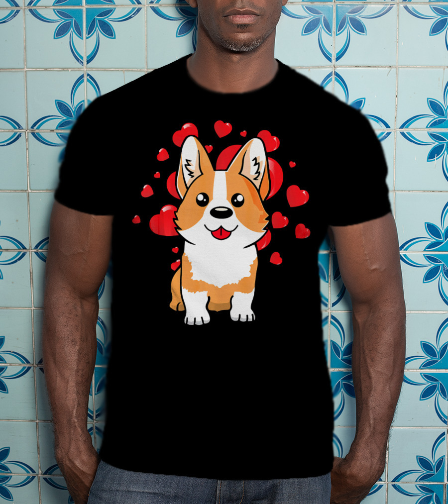 Corgi With Love Hearts Valentines Day Cute Dog T-Shirt