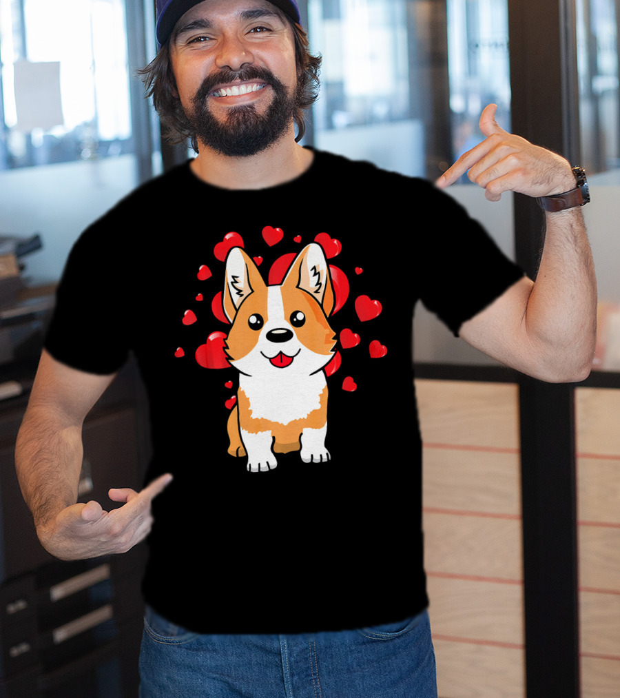 Corgi With Love Hearts Valentines Day Cute Dog T-Shirt