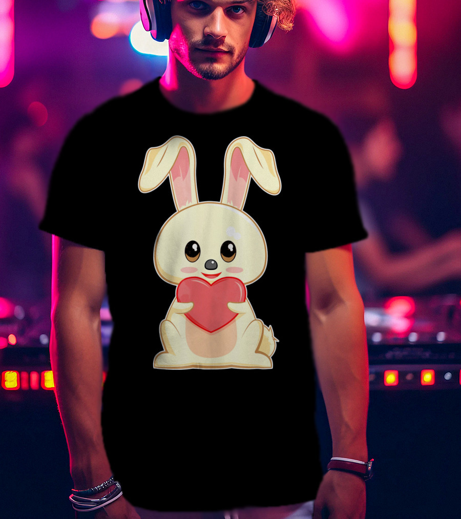 Chibi Bunny Holding Heart Valentines Cute T-Shirt