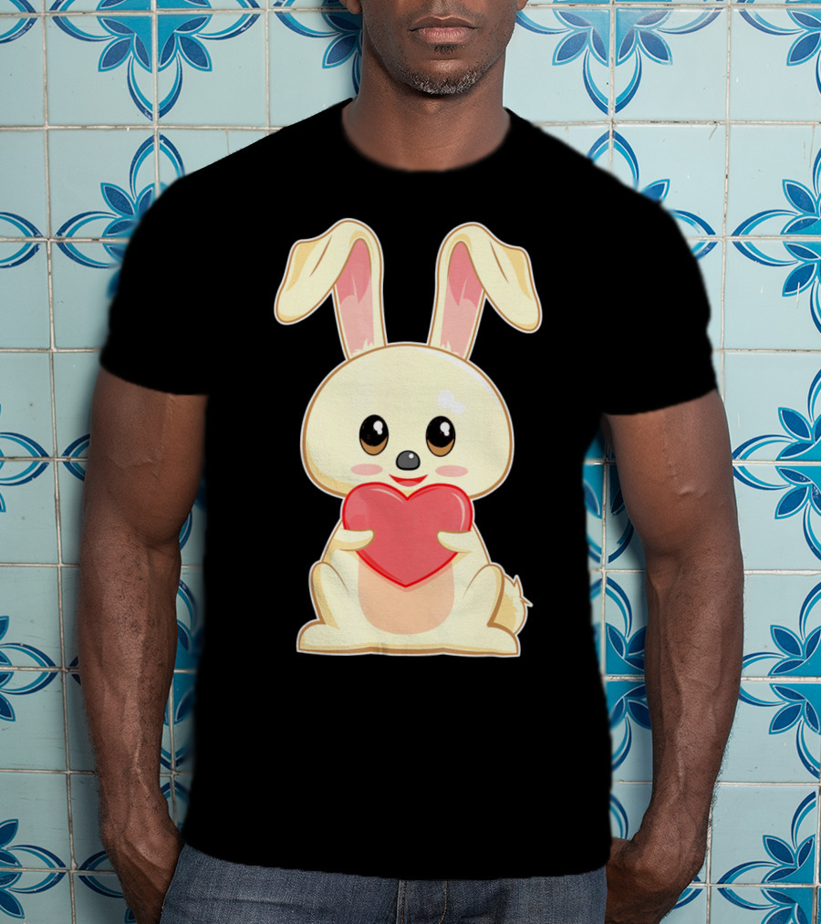 Chibi Bunny Holding Heart Valentines Cute T-Shirt