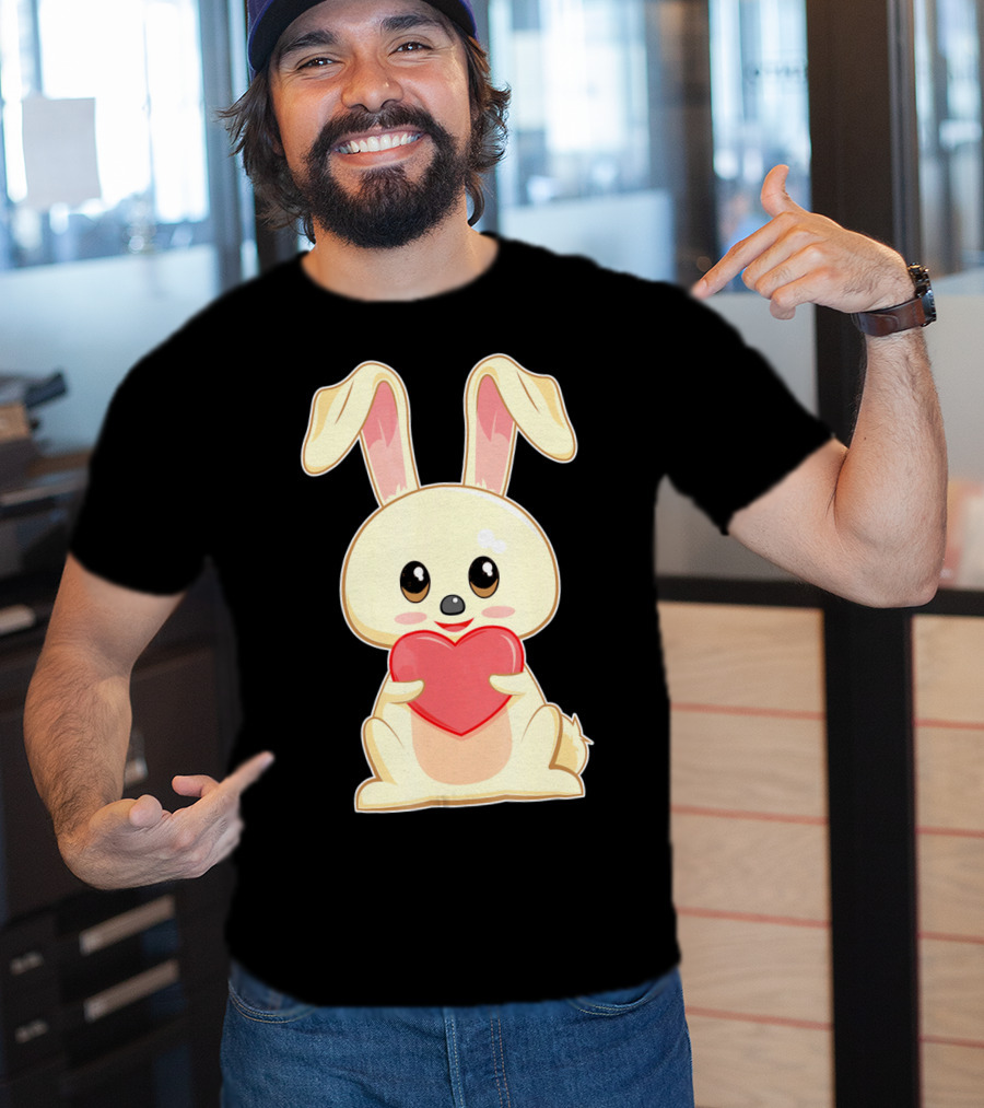 Chibi Bunny Holding Heart Valentines Cute T-Shirt