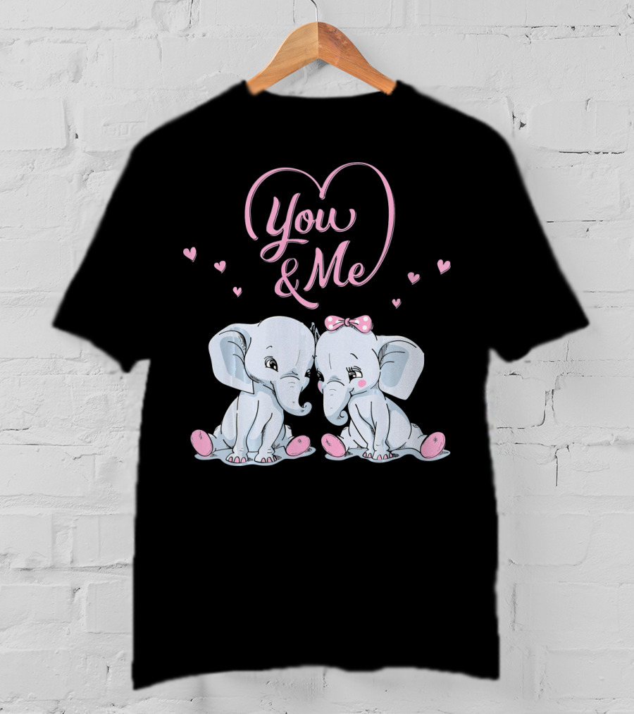 You And Me Cute Couple Elephants In Love Valentines T-Shirt