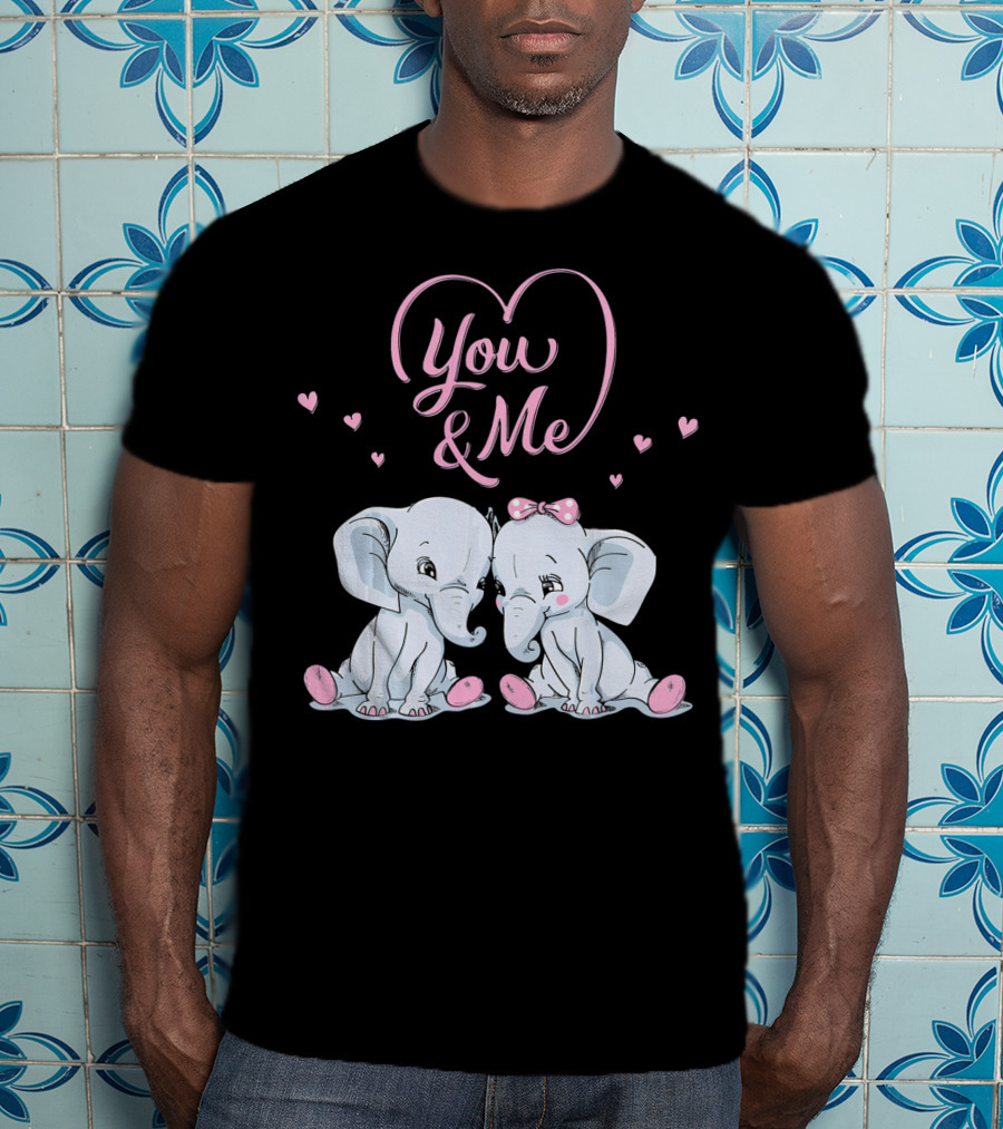 You And Me Cute Couple Elephants In Love Valentines T-Shirt