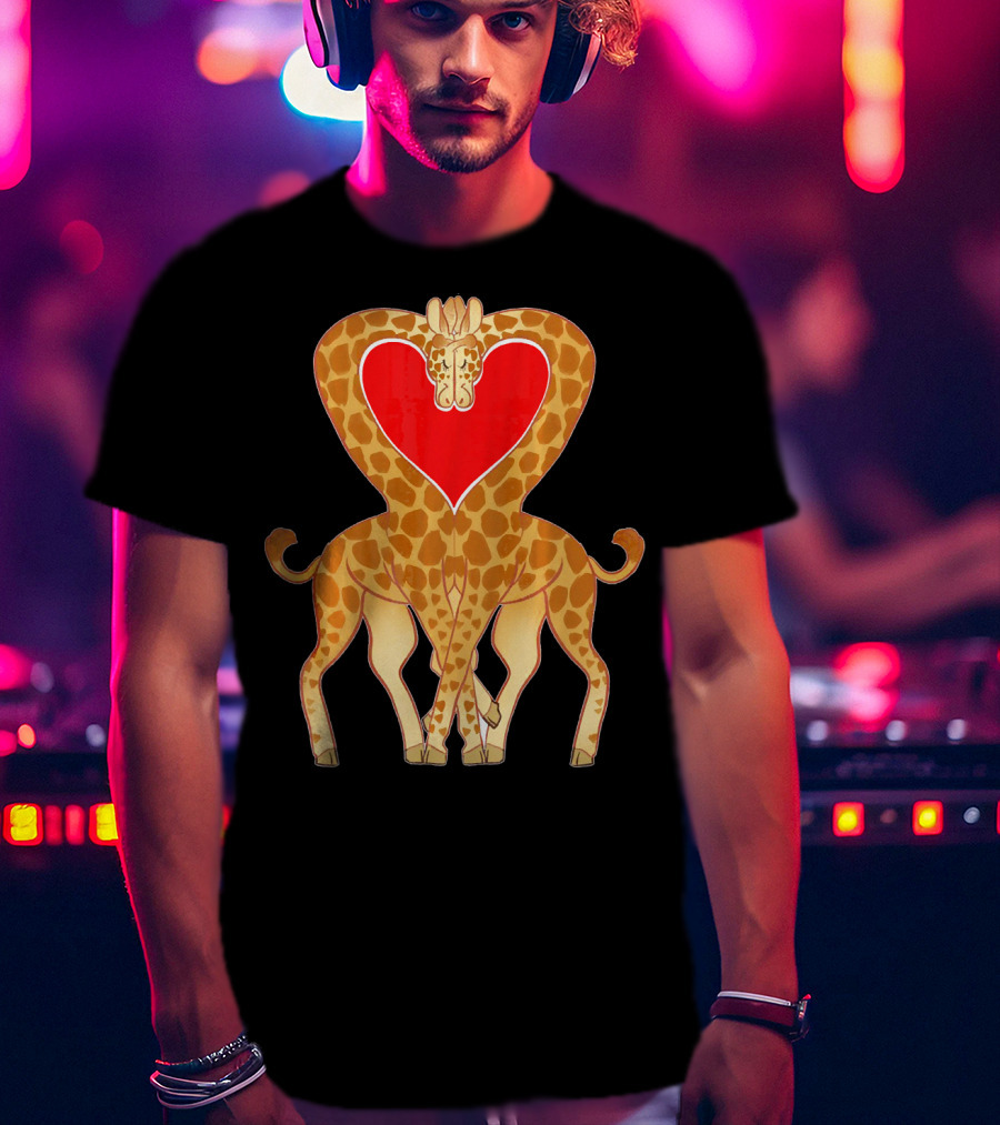 Cute Heart Giraffe Funny Valentine T-Shirt