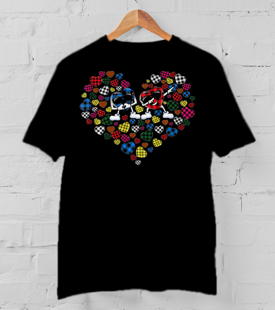 Cute Leopard Buffalo Plaid Dabbin Hearts T-Shirt