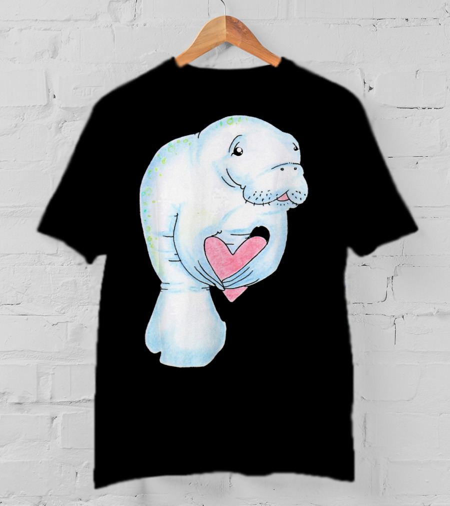 Manatee Holding Heart Valentines Day T-Shirt