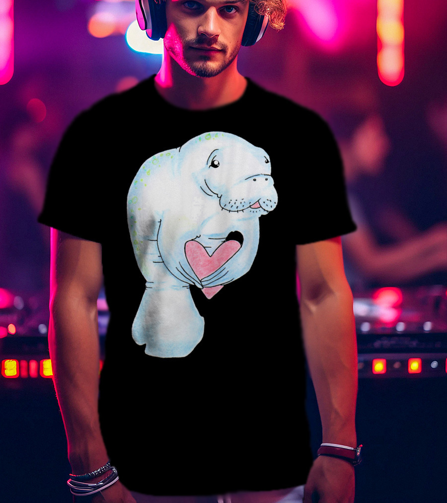Manatee Holding Heart Valentines Day T-Shirt