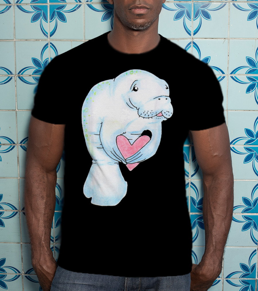 Manatee Holding Heart Valentines Day T-Shirt