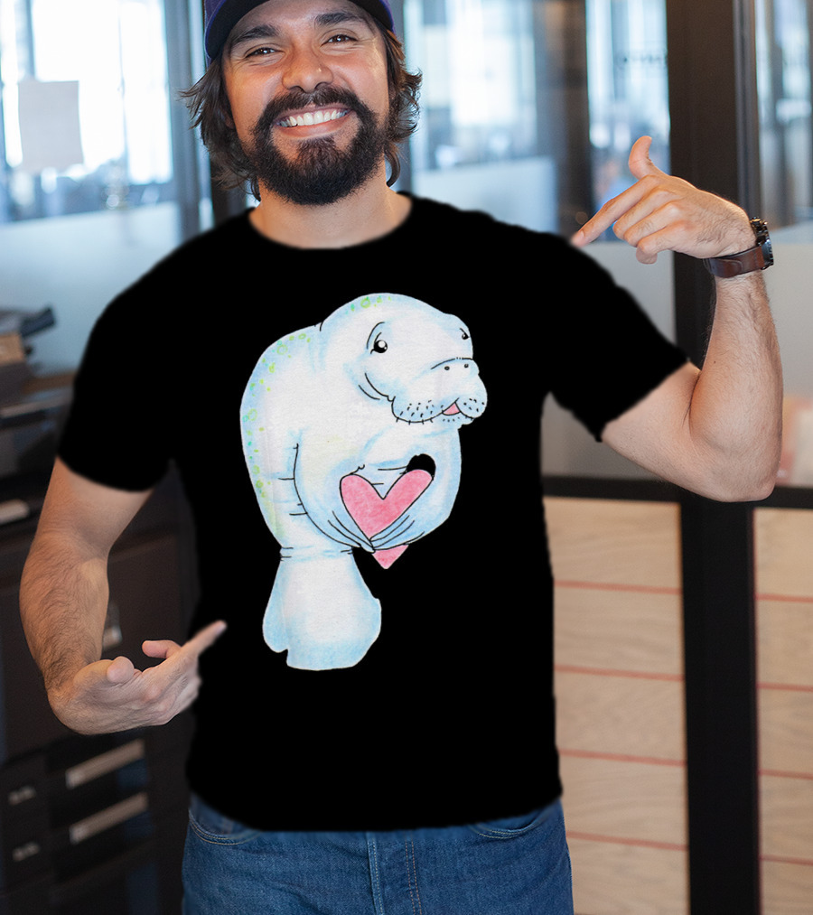 Manatee Holding Heart Valentines Day T-Shirt