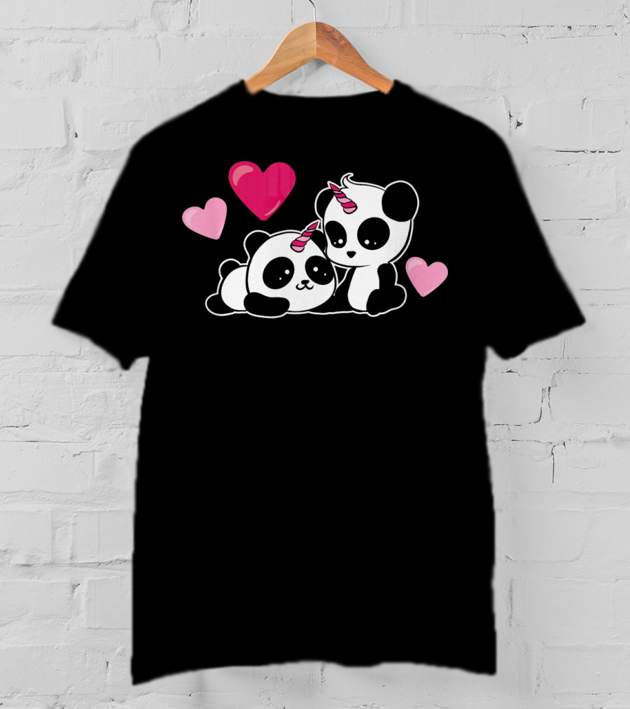 Cute Pandicorn Valentines Day Adorable Pandas With Hearts T-Shirt
