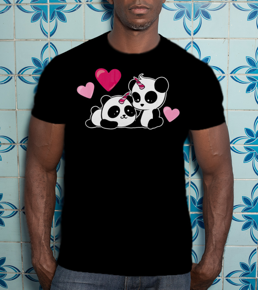 Cute Pandicorn Valentines Day Adorable Pandas With Hearts T-Shirt