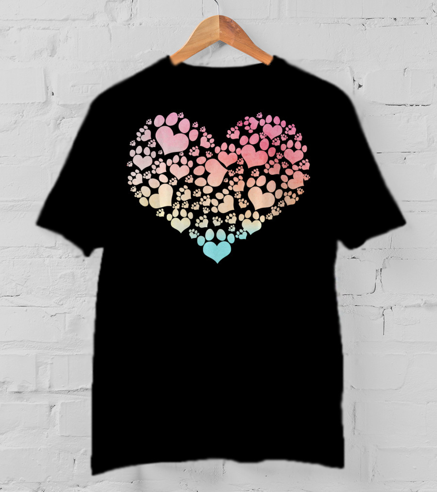 Valentine Heart Made Of Cute Dog Paw Prints T-Shirt