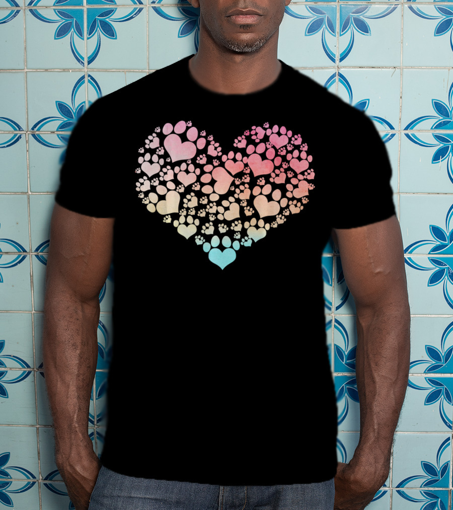 Valentine Heart Made Of Cute Dog Paw Prints T-Shirt