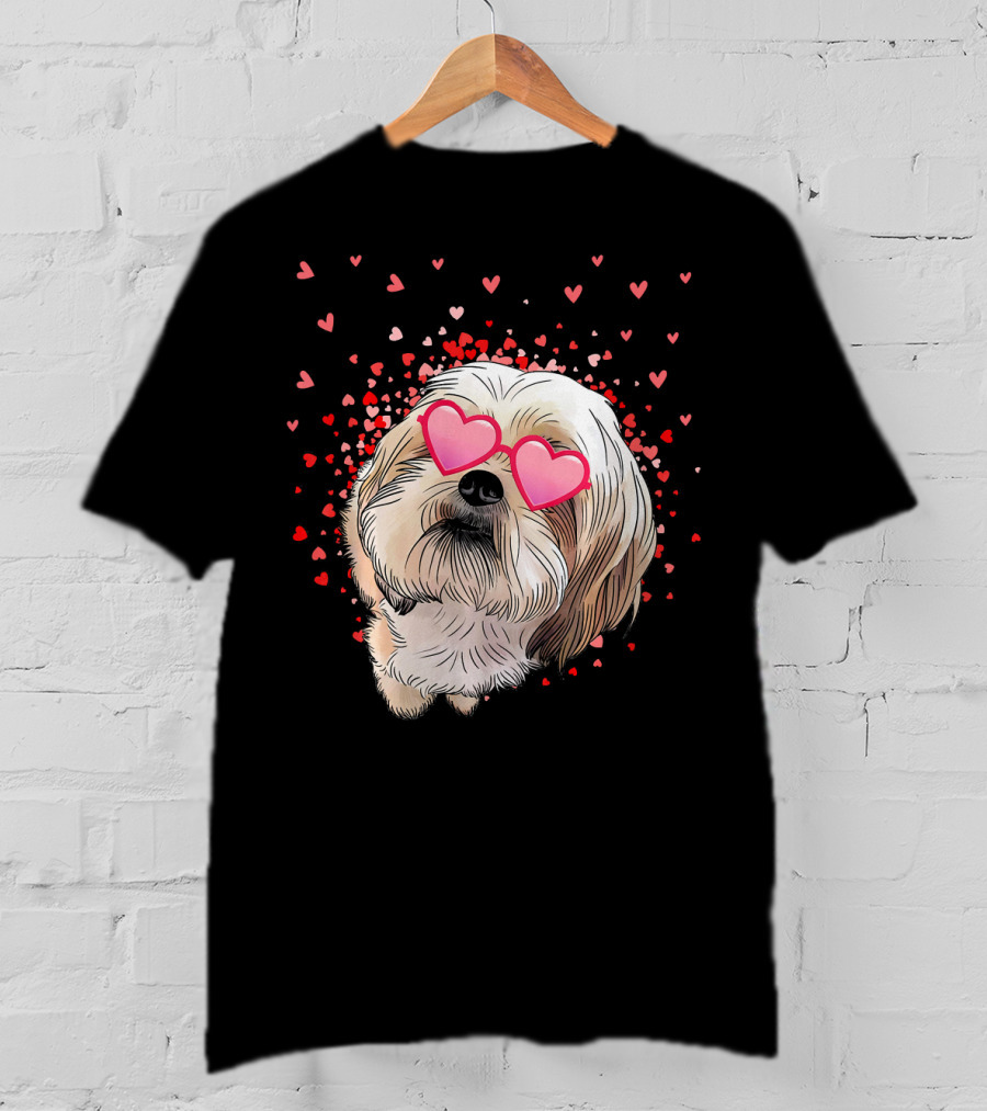 Cute Shih Tzu Heart Glasses Valentine's Day Hearts T-Shirt