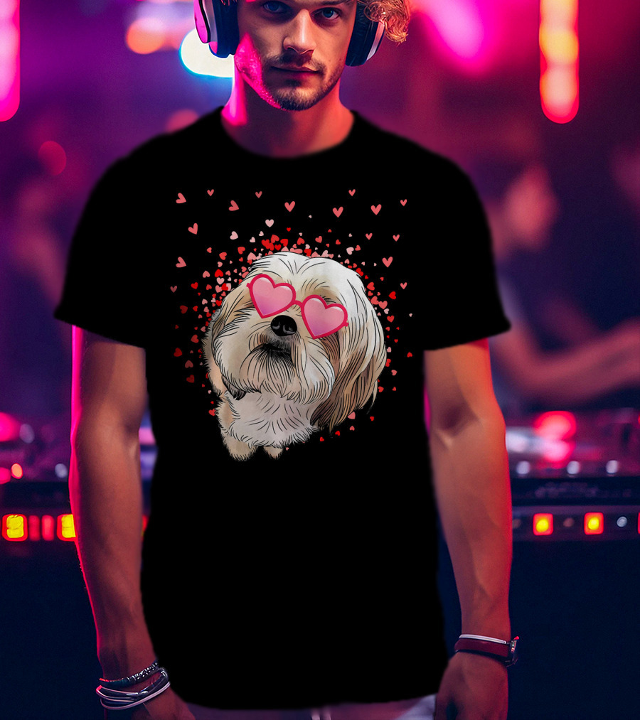 Cute Shih Tzu Heart Glasses Valentine's Day Hearts T-Shirt