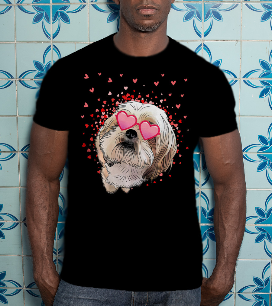 Cute Shih Tzu Heart Glasses Valentine's Day Hearts T-Shirt