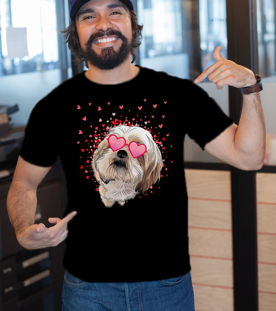 Cute Shih Tzu Heart Glasses Valentine's Day Hearts T-Shirt