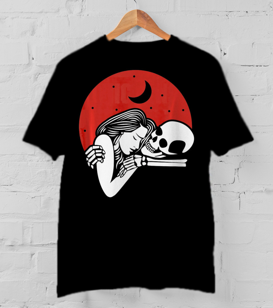 Cute Skeleton Romantic Valentines Moon Embrace T-Shirt