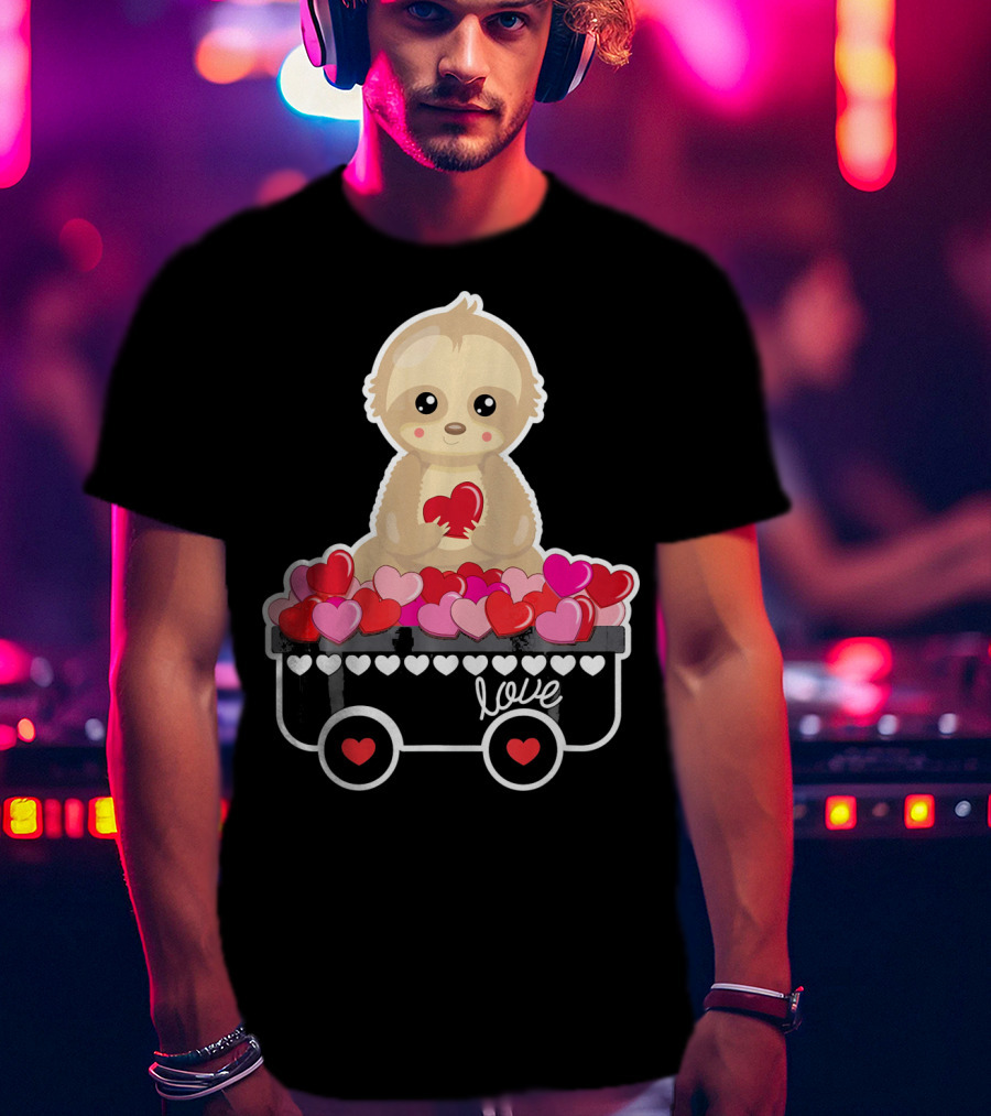 Valentine's Day Love Sloth With Heart Cart T-Shirt