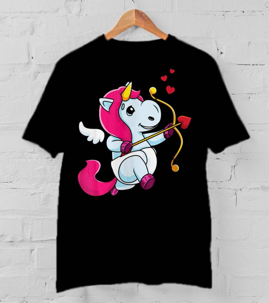 Cupid Unicorn Love Valentines Day Hearts T-Shirt