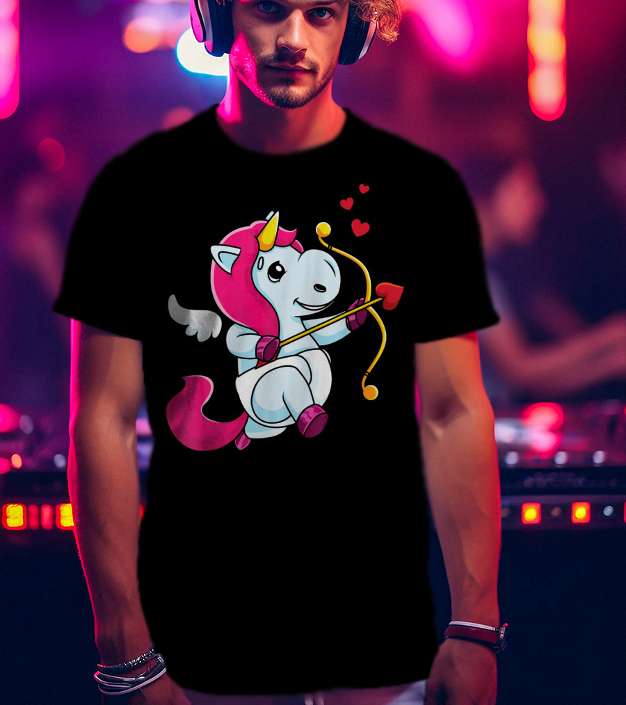 Cupid Unicorn Love Valentines Day Hearts T-Shirt