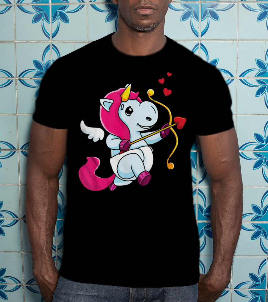 Cupid Unicorn Love Valentines Day Hearts T-Shirt