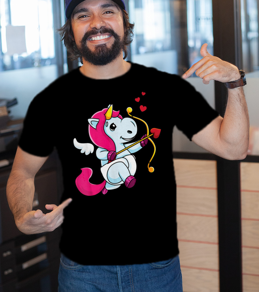 Cupid Unicorn Love Valentines Day Hearts T-Shirt