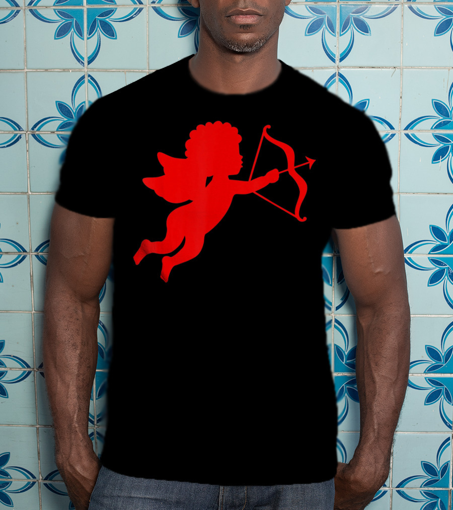 Valentine Cupid Arrow Silhouette In Red T-Shirt