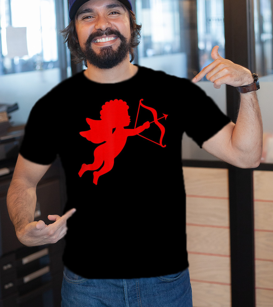 Valentine Cupid Arrow Silhouette In Red T-Shirt