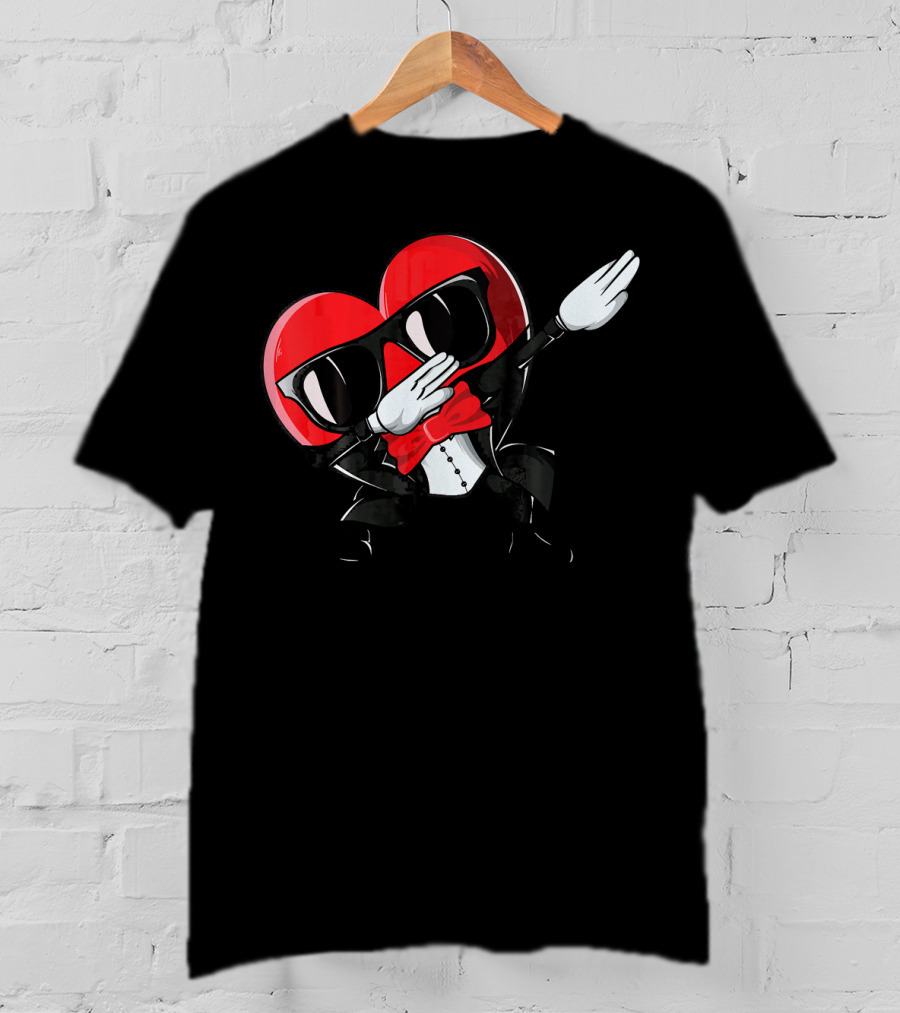 Valentines Day Heart Character Dabbing With Sunglasses And Bow Tie For T-Shirt