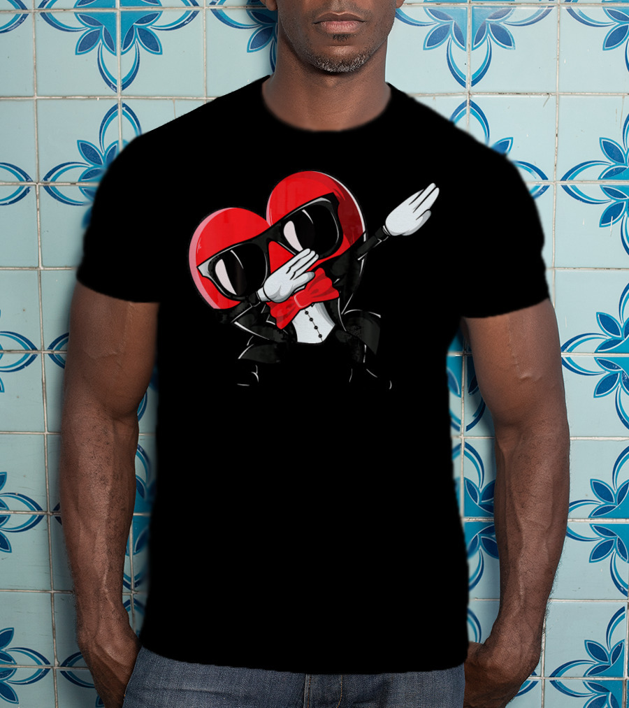 Valentines Day Heart Character Dabbing With Sunglasses And Bow Tie For T-Shirt