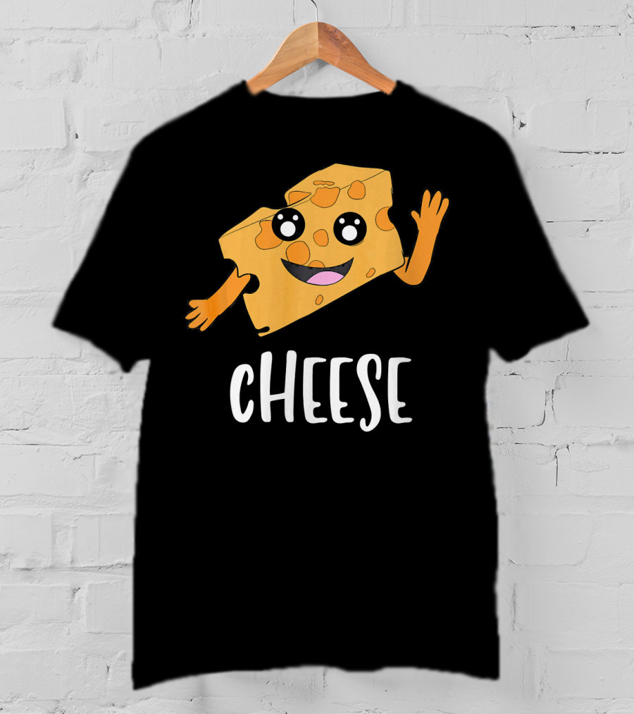 CHEESE Smiling Cartoon Cheese With Happy Face And Waving Arms T-Shirt