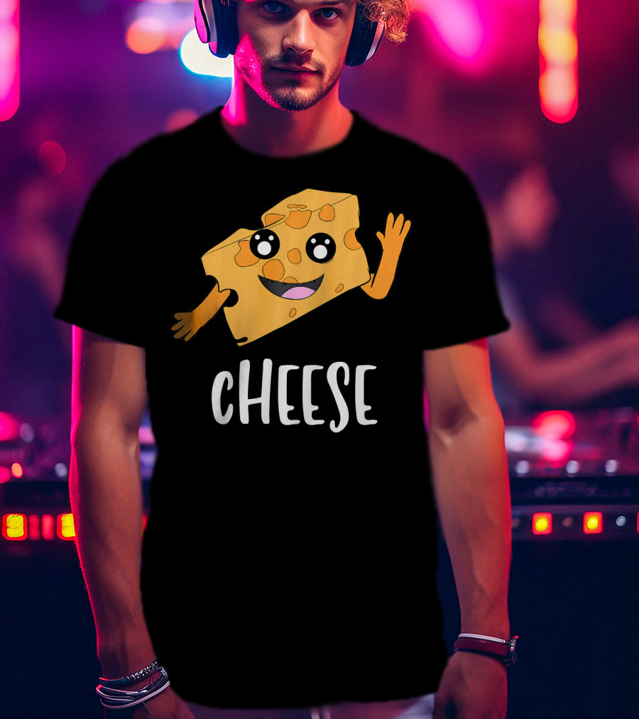 CHEESE Smiling Cartoon Cheese With Happy Face And Waving Arms T-Shirt