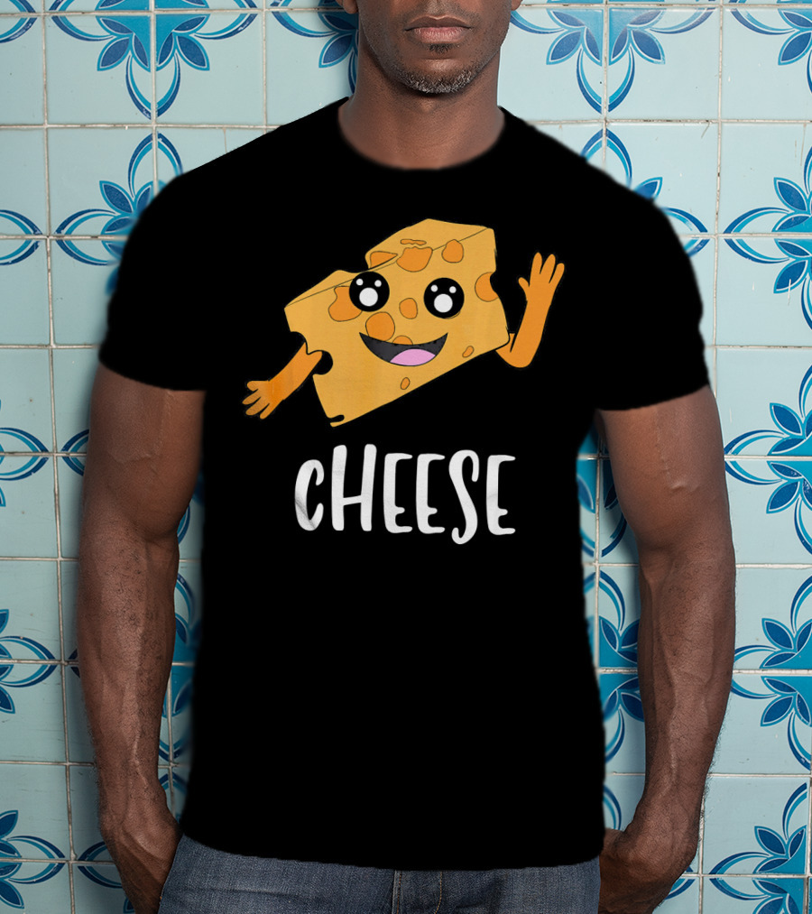 CHEESE Smiling Cartoon Cheese With Happy Face And Waving Arms T-Shirt
