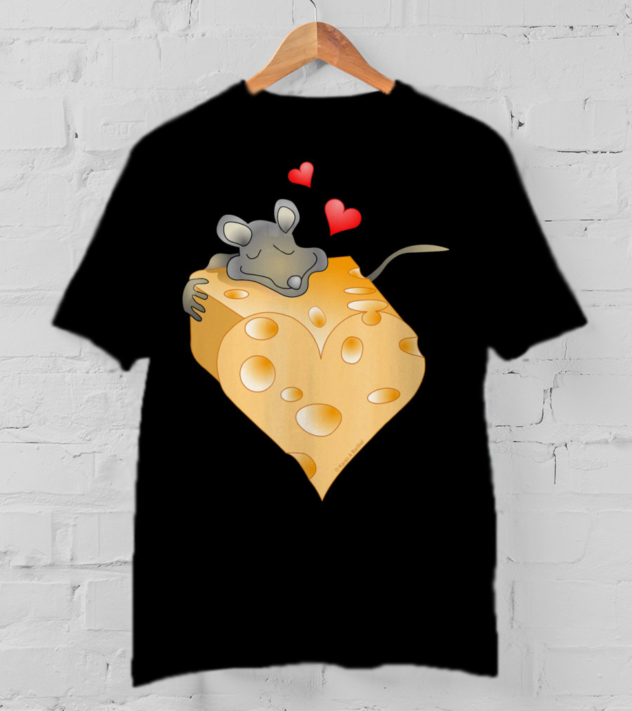 Cheesy Valentine Funny Dairy Heart Mouse Hugging Cheese T-Shirt