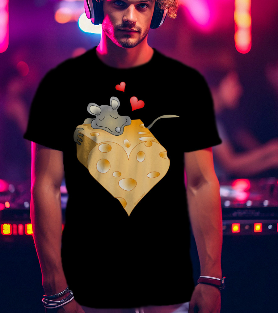 Cheesy Valentine Funny Dairy Heart Mouse Hugging Cheese T-Shirt