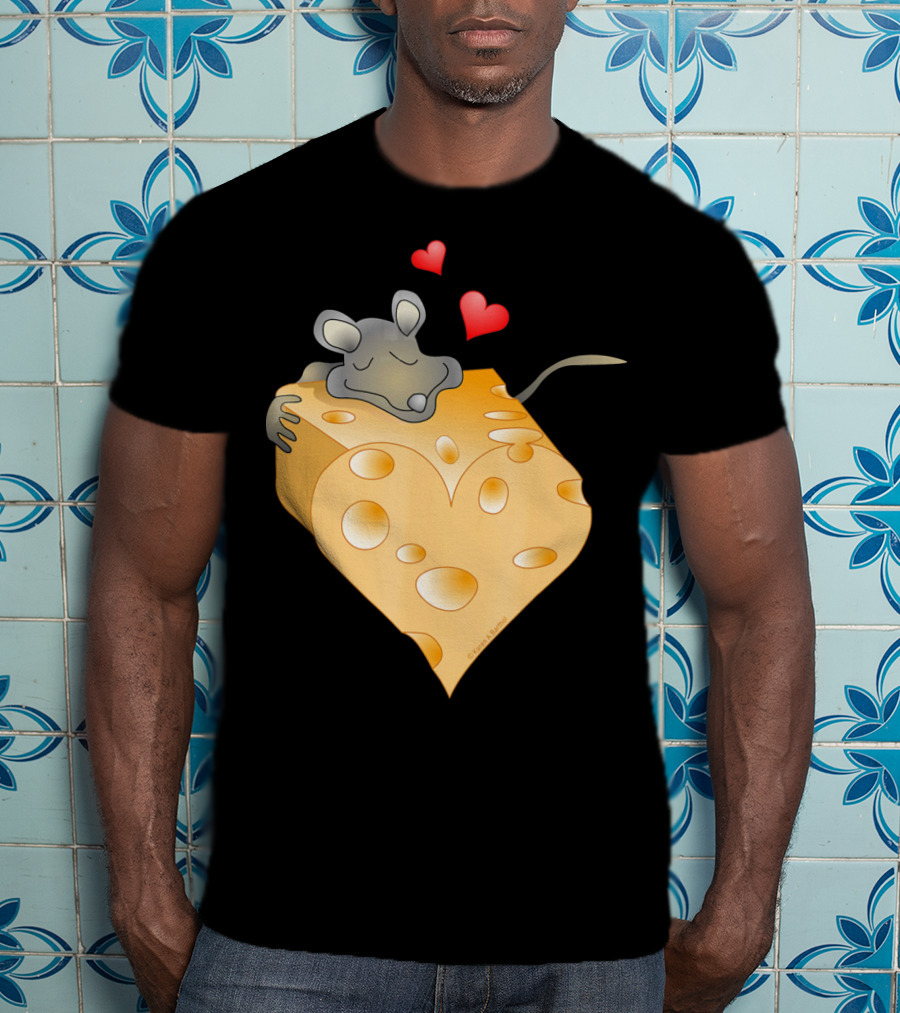Cheesy Valentine Funny Dairy Heart Mouse Hugging Cheese T-Shirt