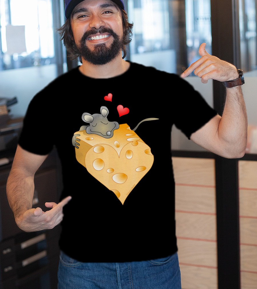 Cheesy Valentine Funny Dairy Heart Mouse Hugging Cheese T-Shirt