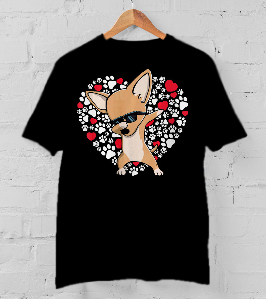 Chihuahua Dabbing Heart Paws Valentines Day Fun T-Shirt
