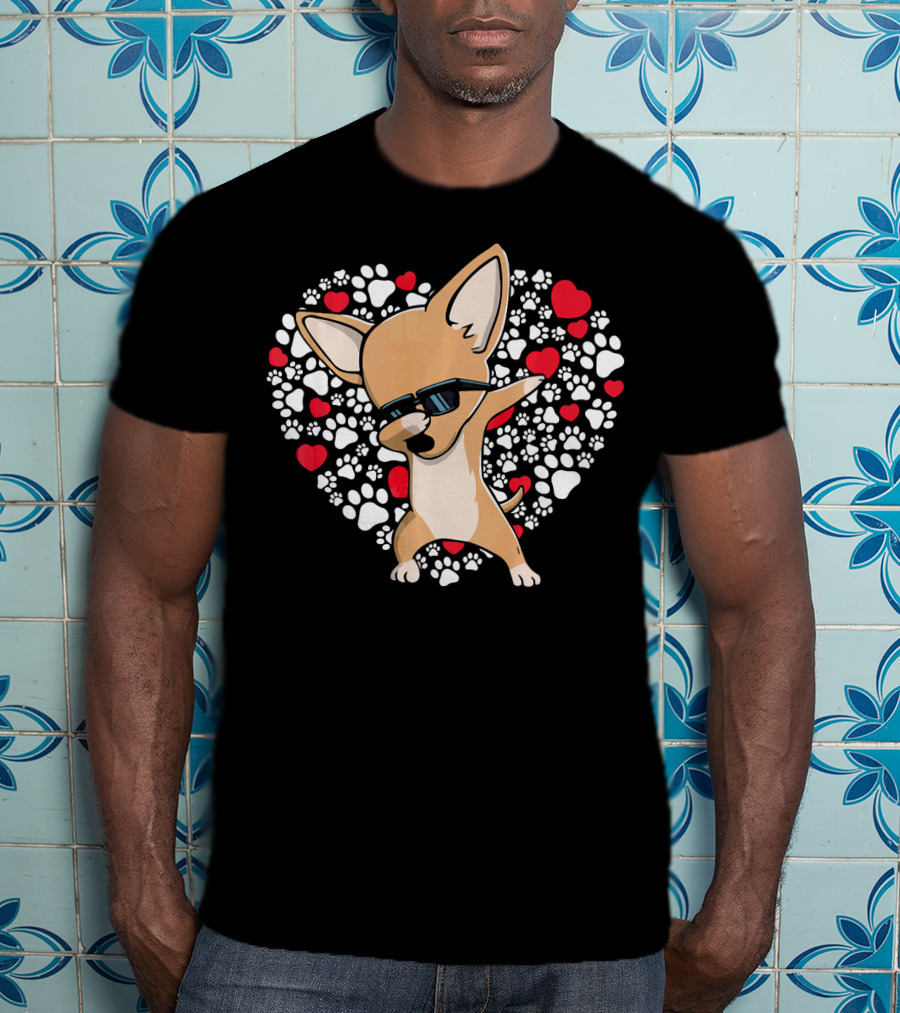 Chihuahua Dabbing Heart Paws Valentines Day Fun T-Shirt